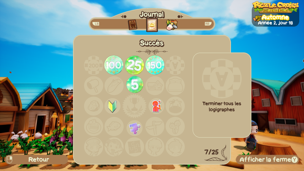 Piczle Cross : Story of Seasons - liste des trophées